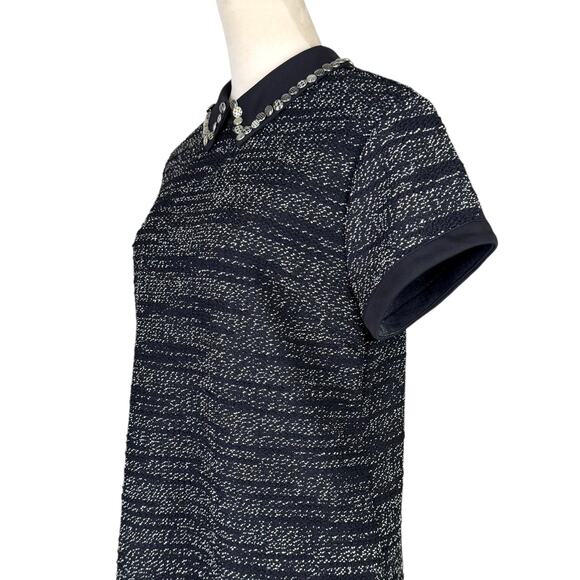 Maison Jules Black White Tweed Texture Collared Mini Shift Dress UPCYCLED - Picture 8 of 12